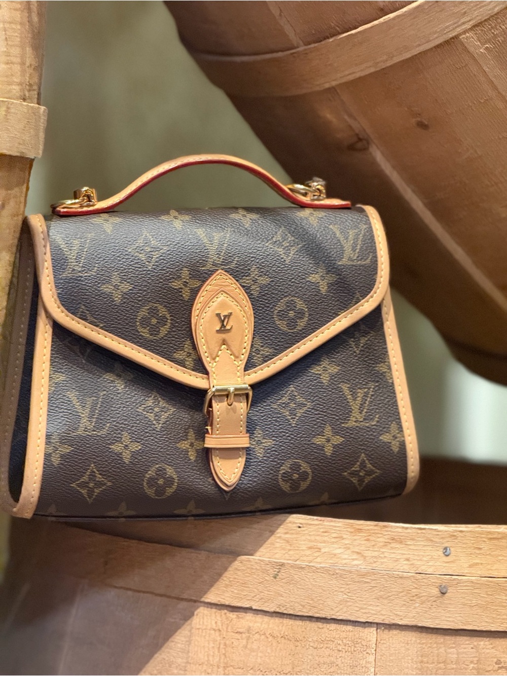 Louis Vuitton Monogram Canvas Satchel with Tan Trim and Gold Hardware - Picture 2 of 3